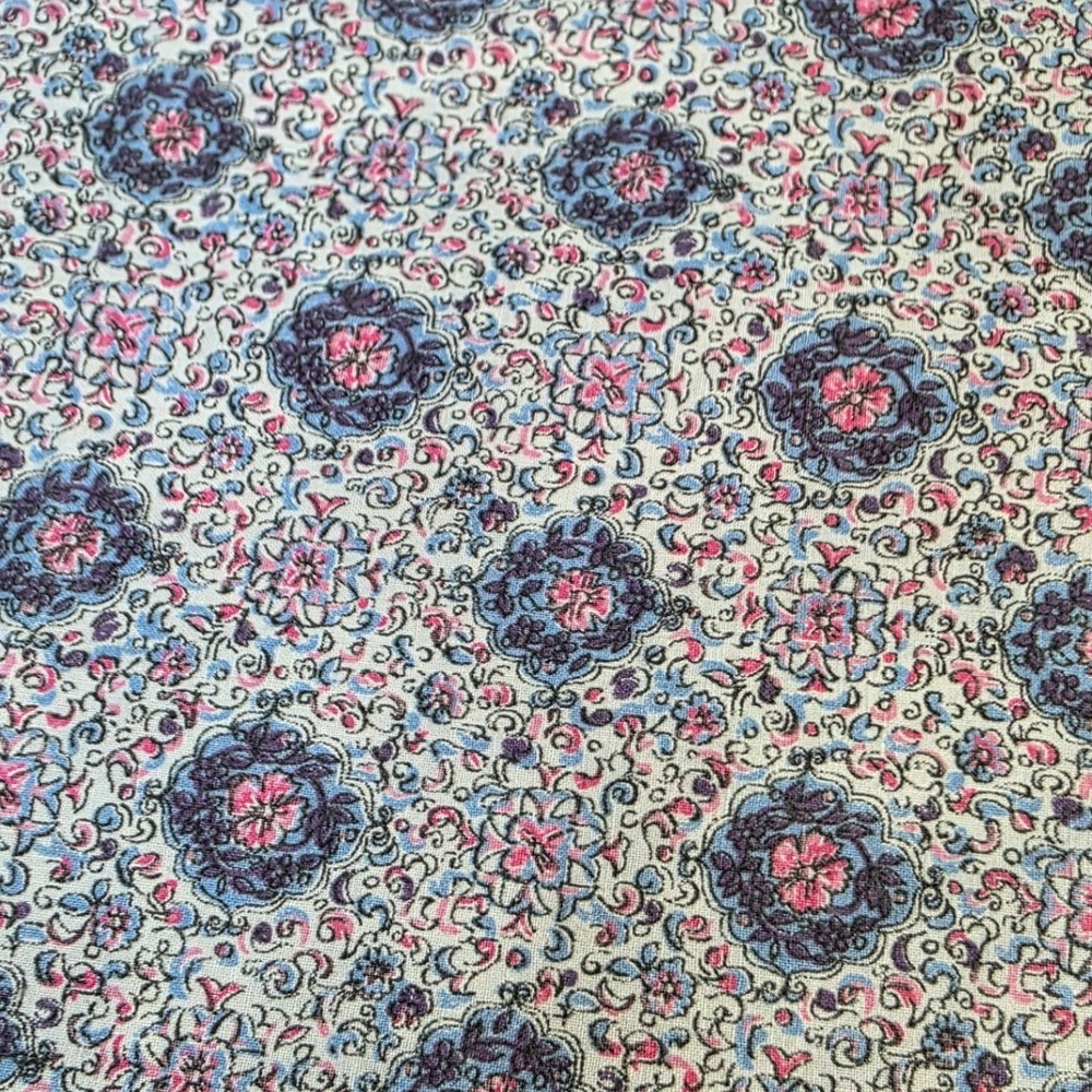 Vtg Paisley Floral Medallion Fabric Blue Pink 34in x 1yd